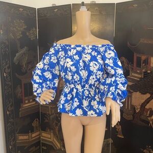 A.Calin by flying tomato brand, size small blue and white blouse